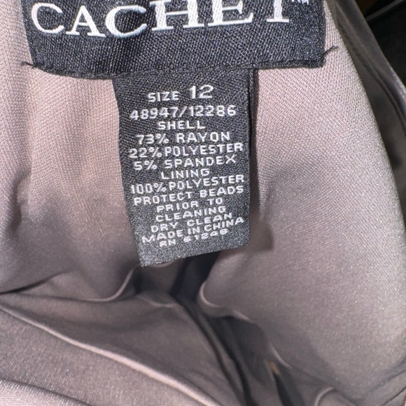 NWT Cache One-Shoulder Ruched Dress with beaded details Size 12 in Mink - Picture 6 of 13